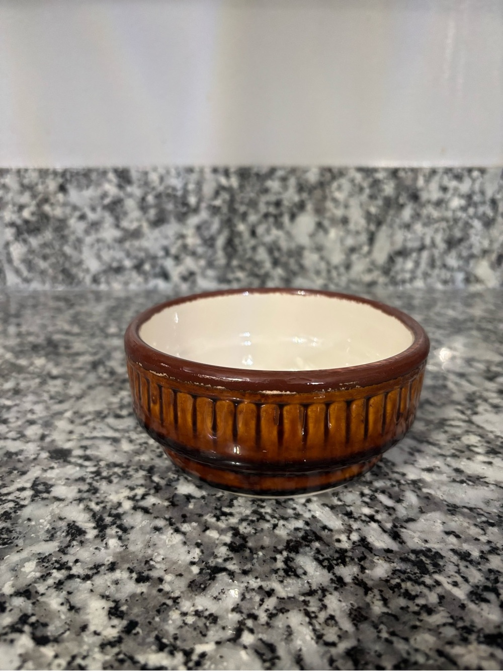 Brown Glazed Ceramic Bowl with Cream Interior